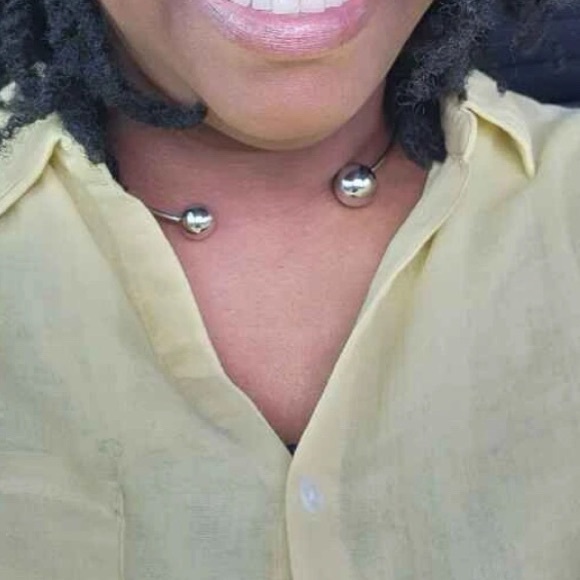 New Unique 2 Piece Metal Ball Open Collar Necklace & Bracelet Set - Picture 9 of 16